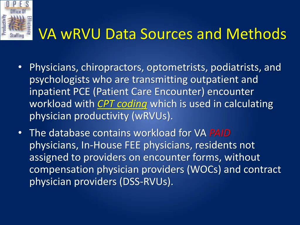 va wrvu data sources and methods