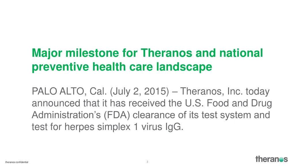 major milestone for theranos and national