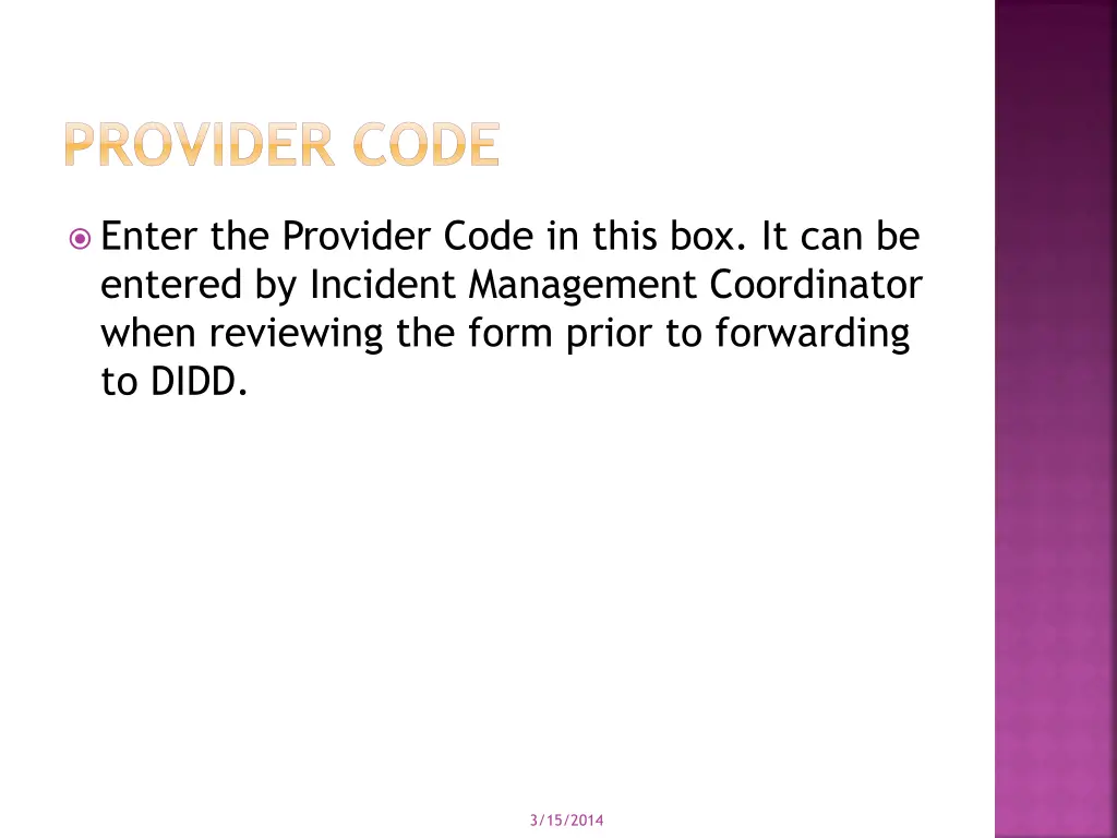 provider code