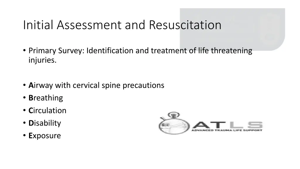 initial assessment and resuscitation