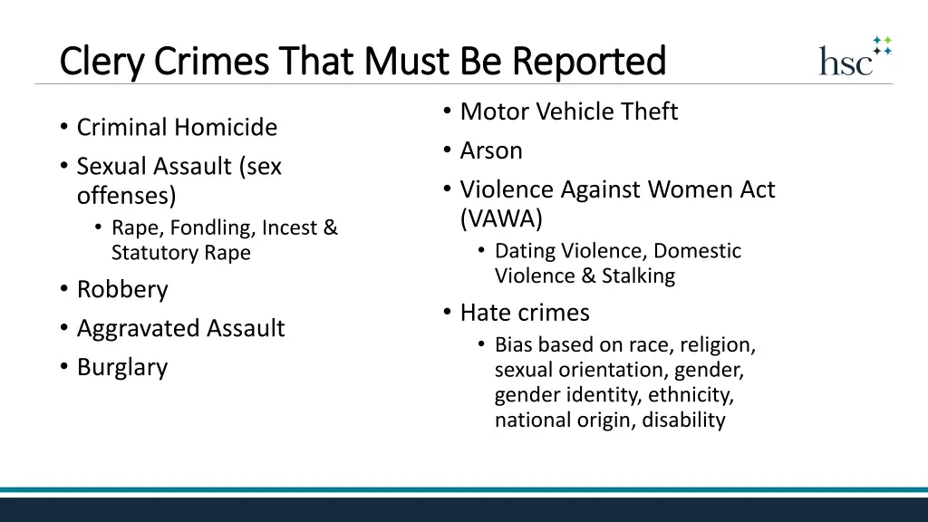 clery crimes that must be reported clery crimes