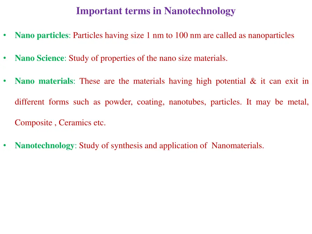 important terms in nanotechnology