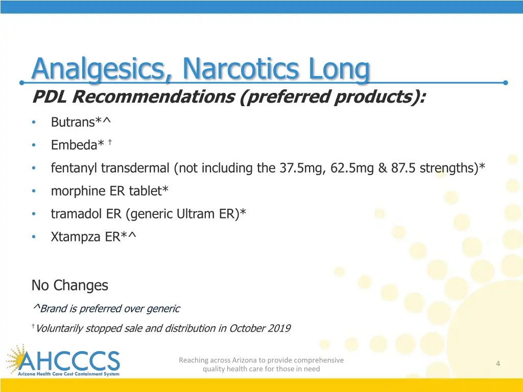 analgesics narcotics long pdl recommendations
