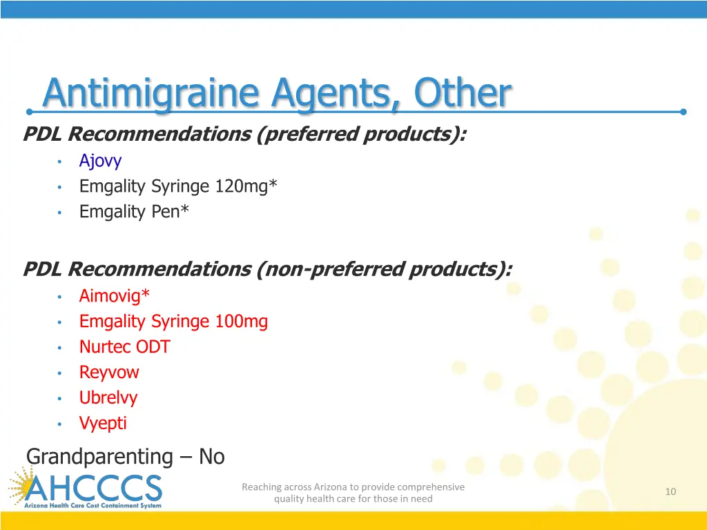 antimigraine agents other pdl recommendations