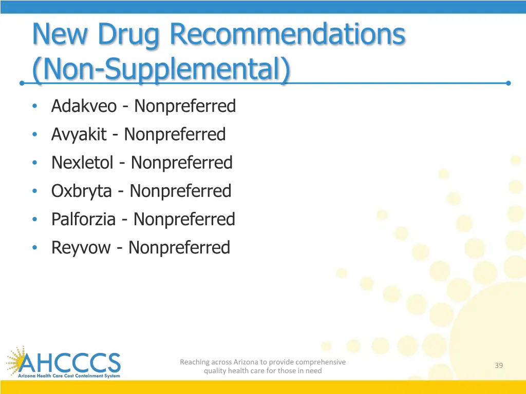 new drug recommendations non supplemental