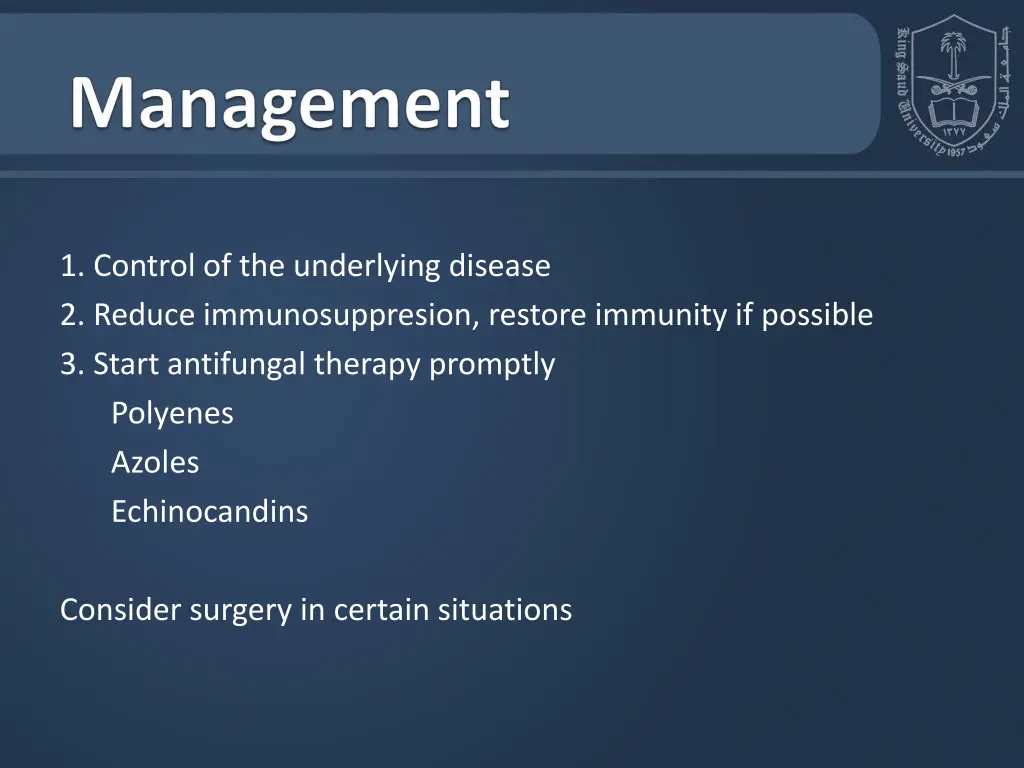 1 control of the underlying disease 2 reduce