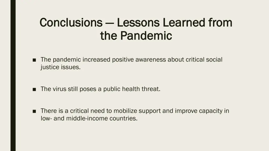 conclusions conclusions lessons learned from