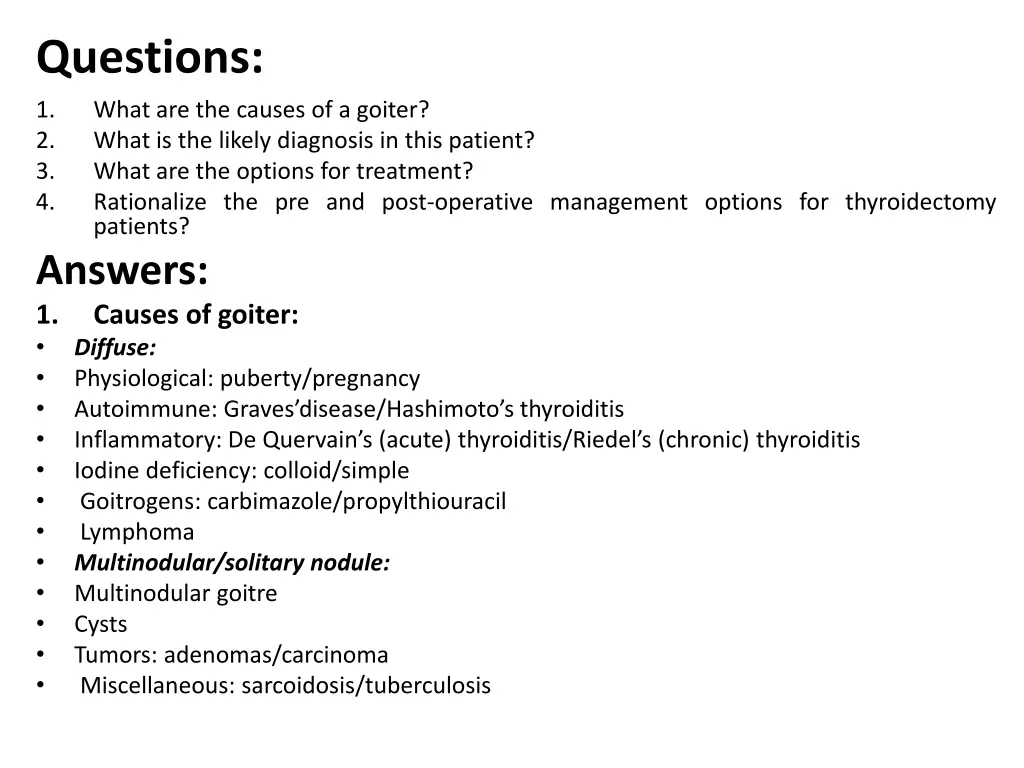 questions 1 what are the causes of a goiter