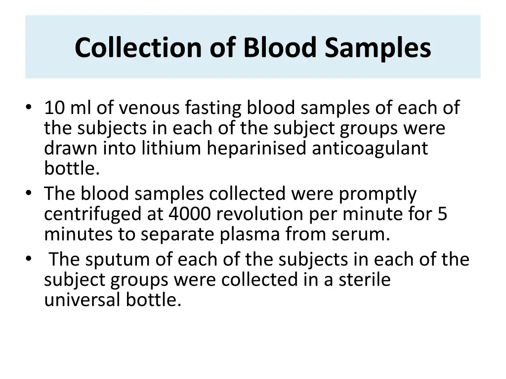 collection of blood samples