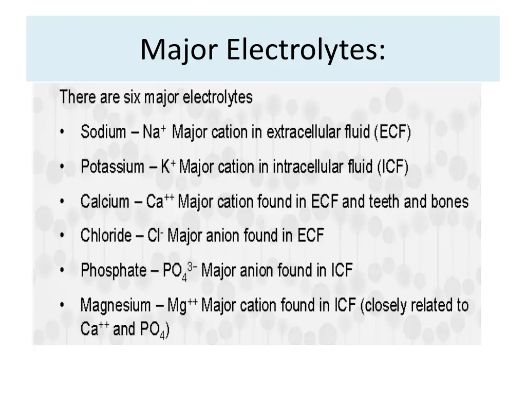 major electrolytes