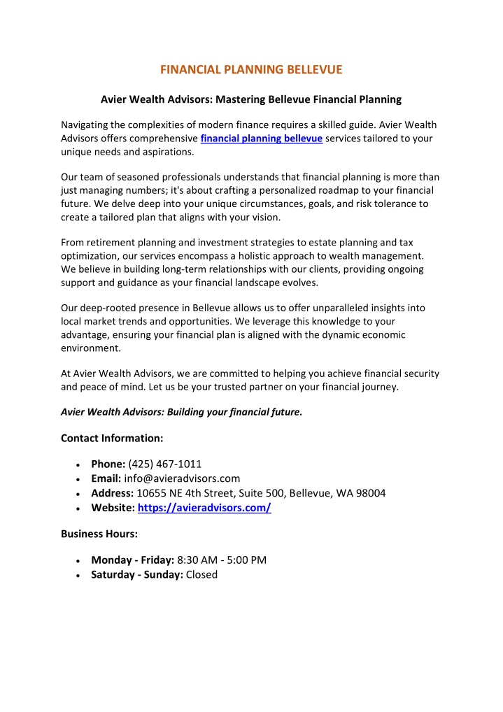 financial planning bellevue