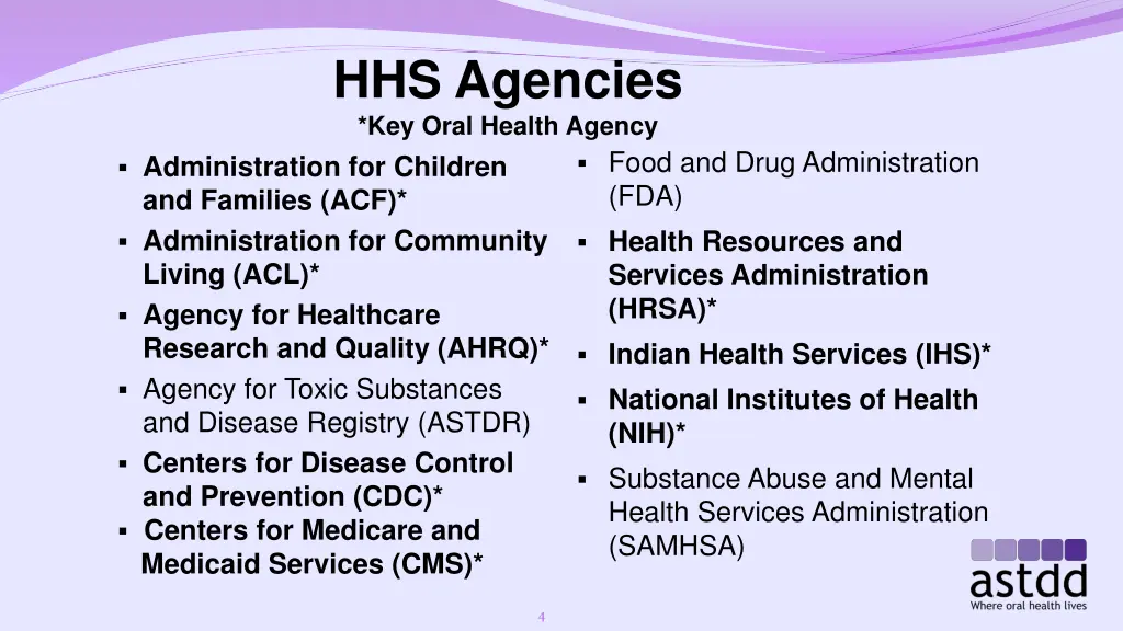 hhs agencies key oral health agency