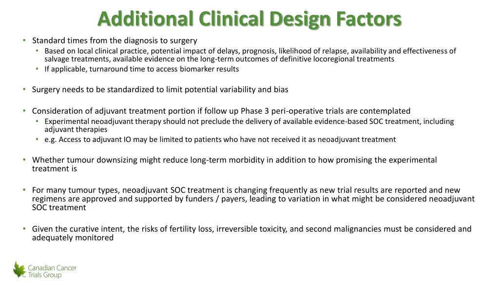 additional clinical design factors standard times