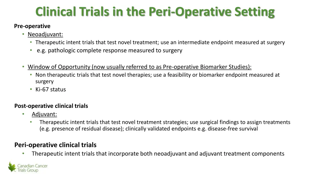 clinical trials in the peri operative setting