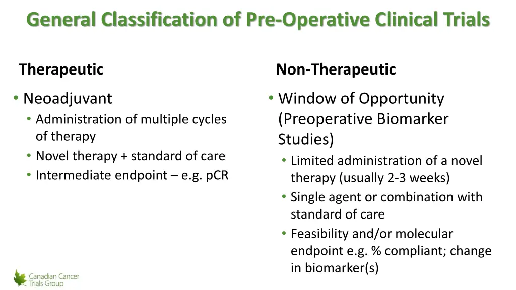 general classification of pre operative clinical