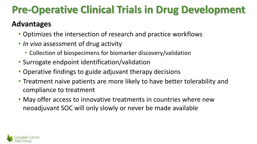 pre operative clinical trials in drug development 1
