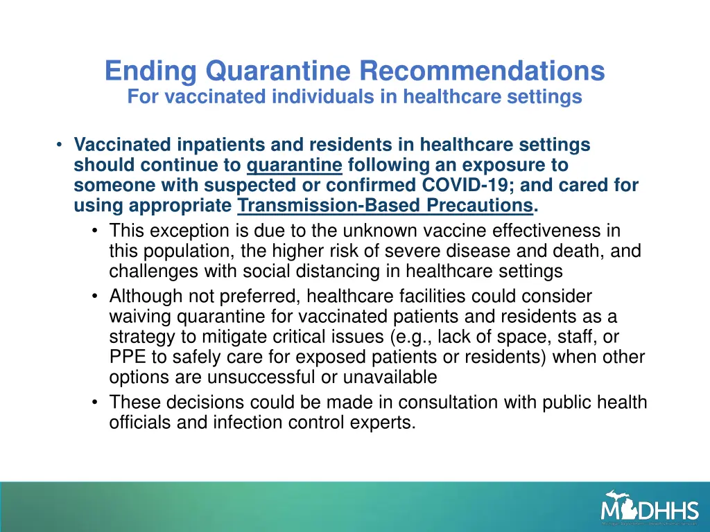 ending quarantine recommendations for vaccinated