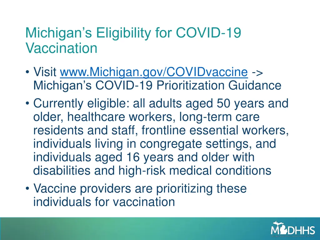 michigan s eligibility for covid 19 vaccination