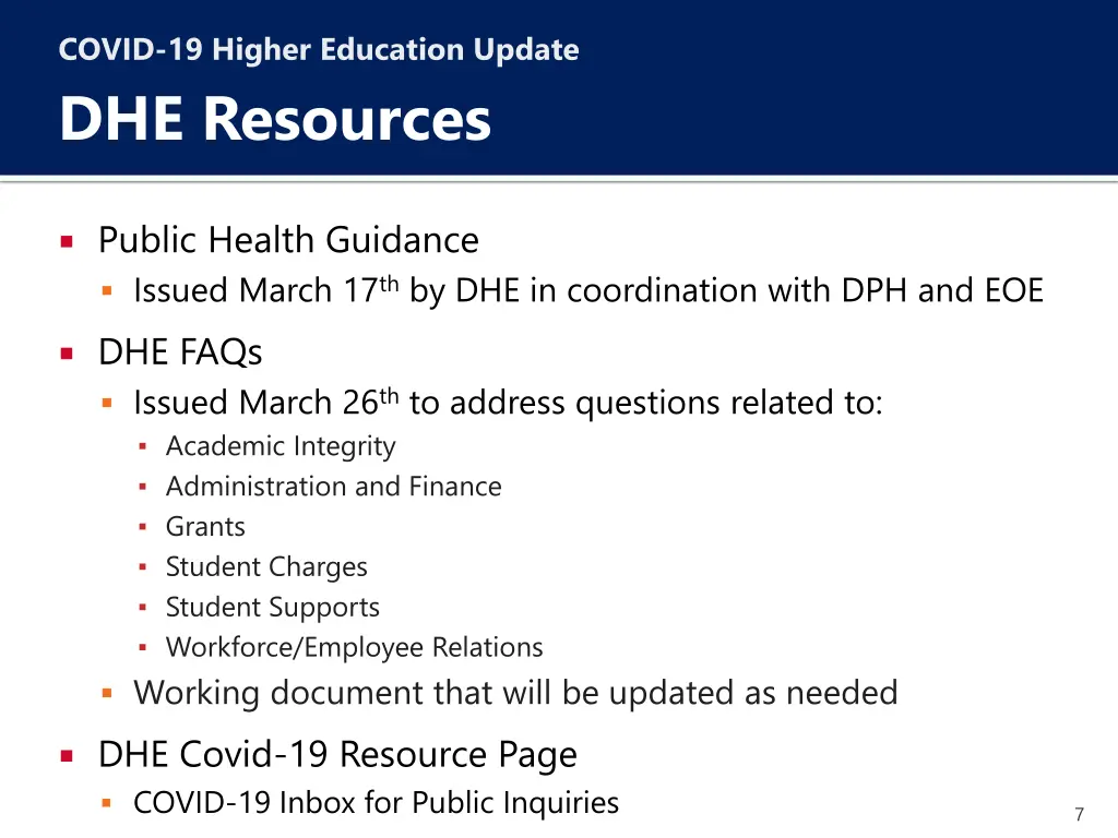 covid 19 higher education update dhe resources