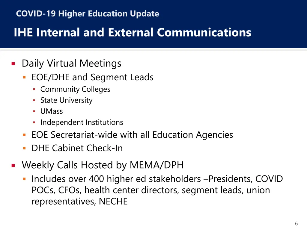 covid 19 higher education update ihe internal