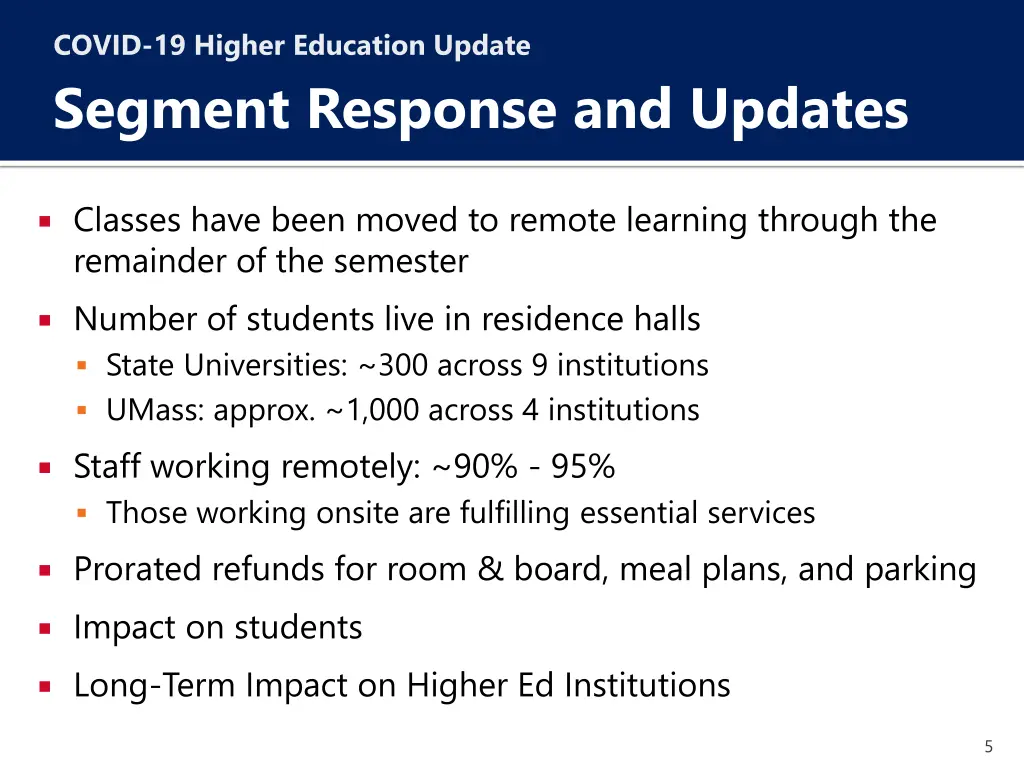 covid 19 higher education update segment response