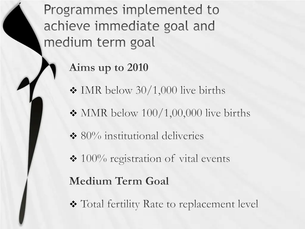 programmes implemented to achieve immediate goal