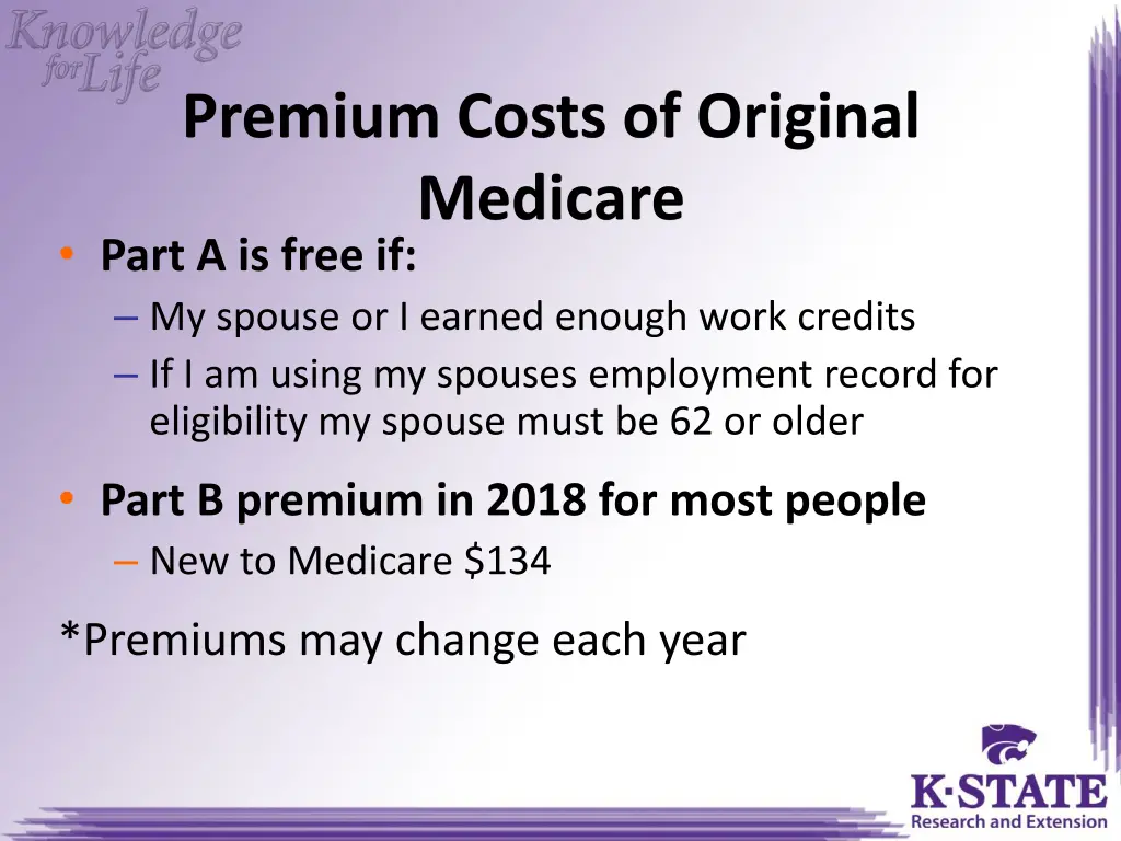 premium costs of original medicare part a is free