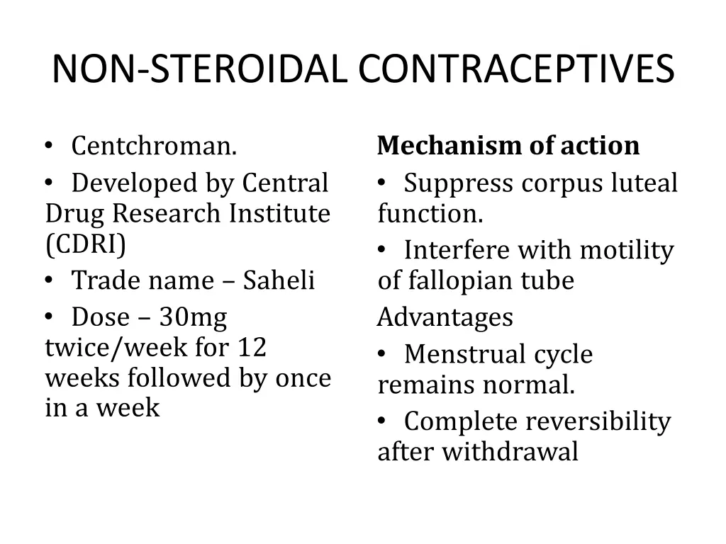 non steroidal contraceptives