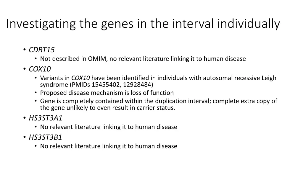 investigating the genes in the interval