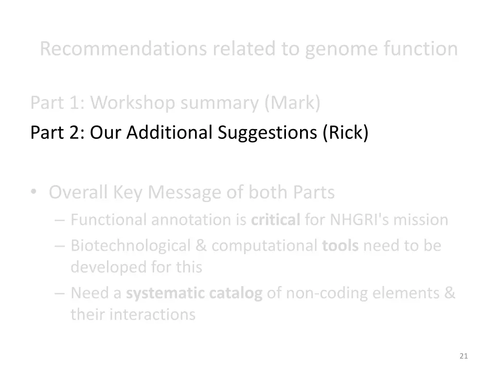 recommendations related to genome function 2