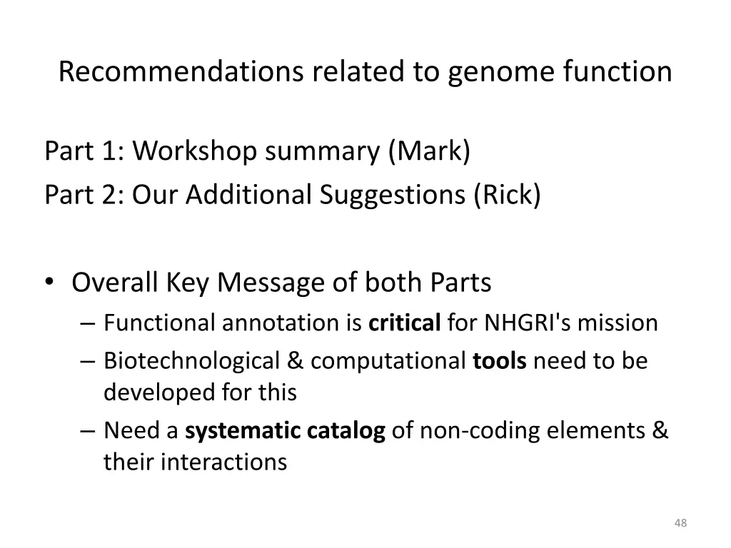 recommendations related to genome function 3