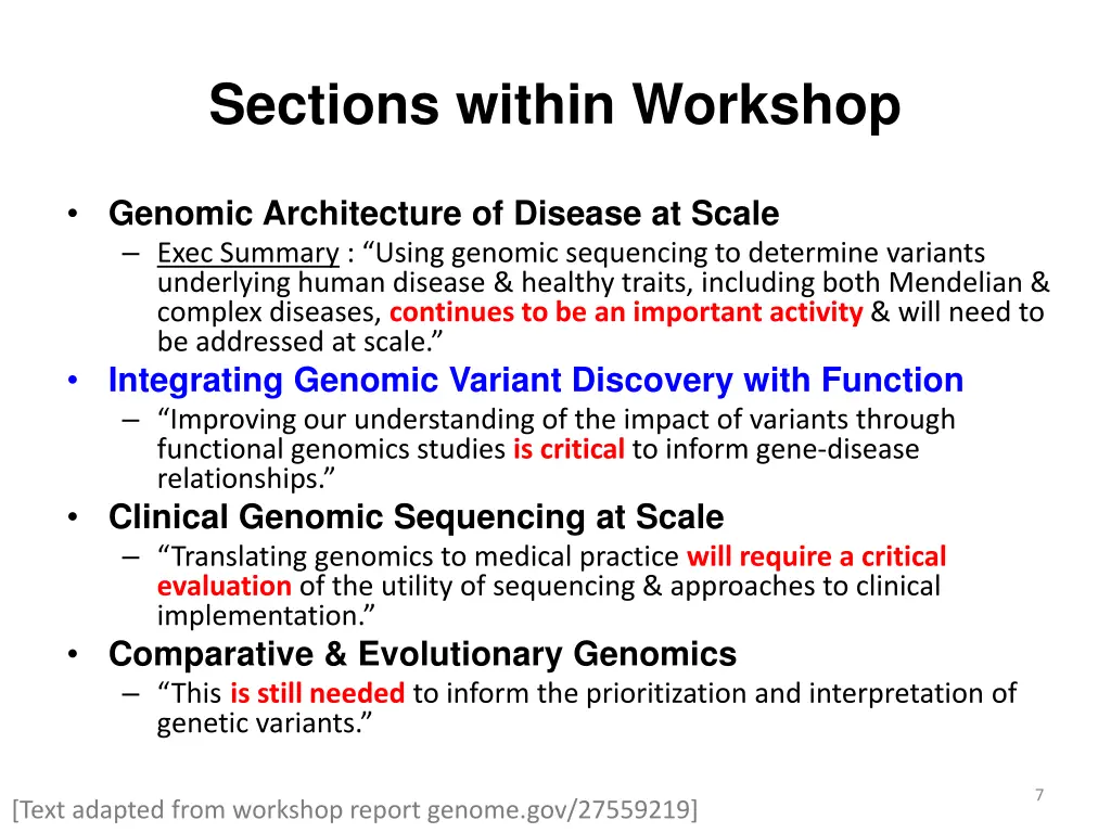 sections within workshop 1