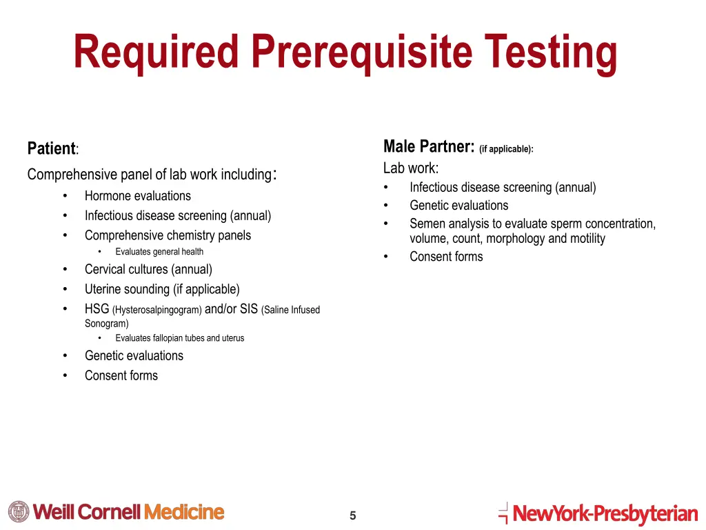 required prerequisite testing