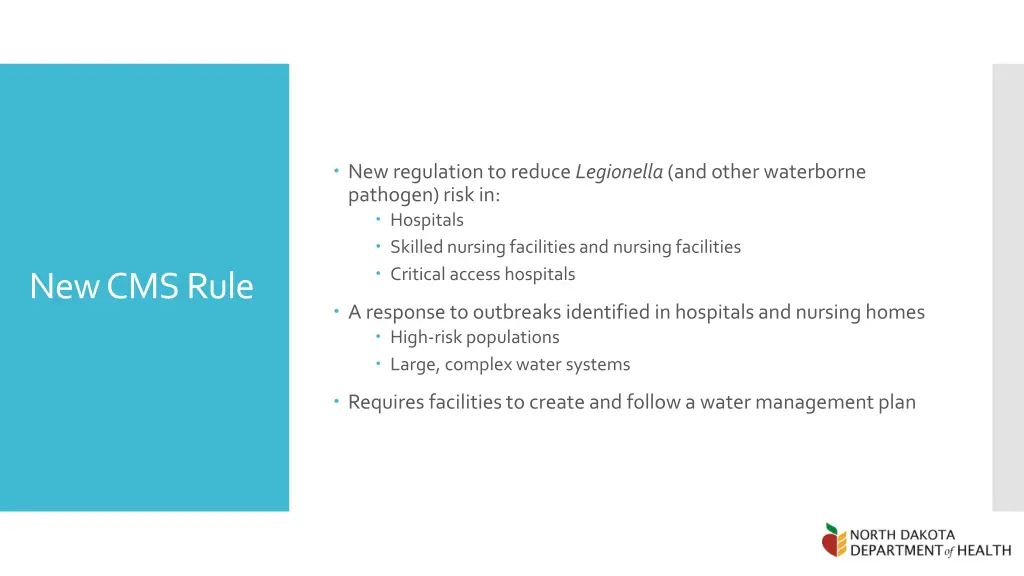 new regulation to reduce legionella and other