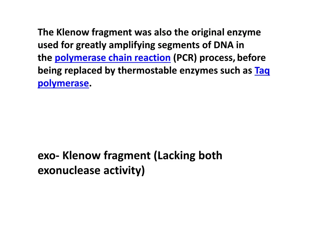 the klenow fragment was also the original enzyme