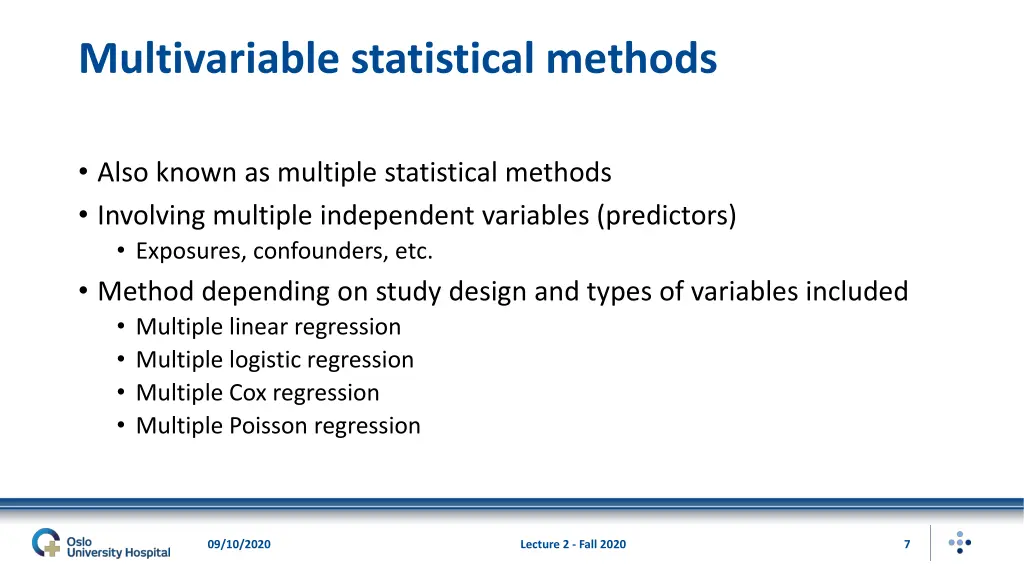 multivariable statistical methods