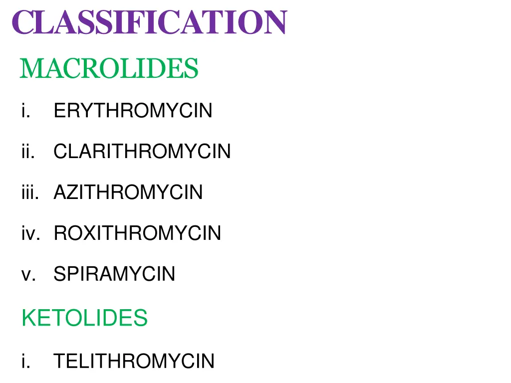 classification macrolides
