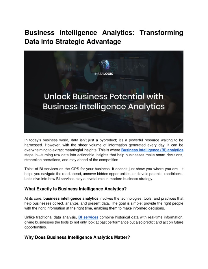 business intelligence analytics transforming data