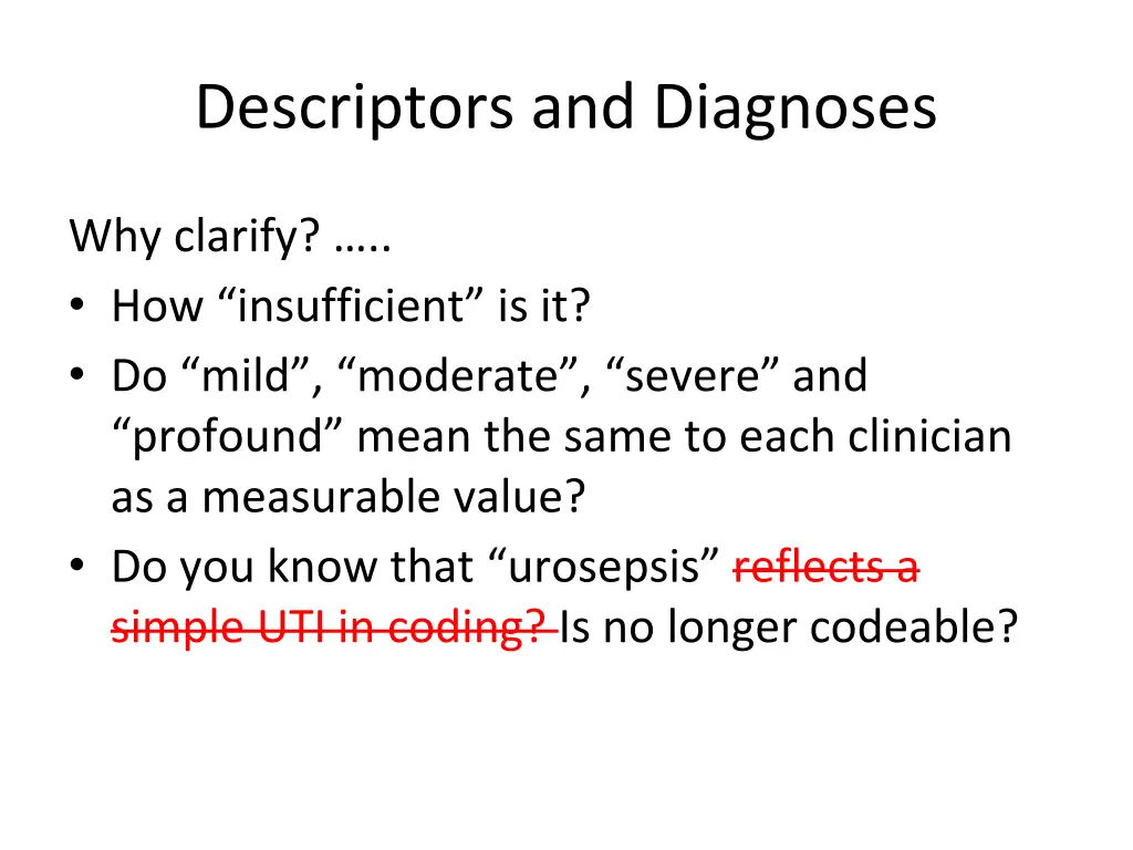 descriptors and diagnoses
