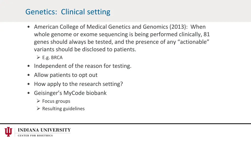 genetics clinical setting