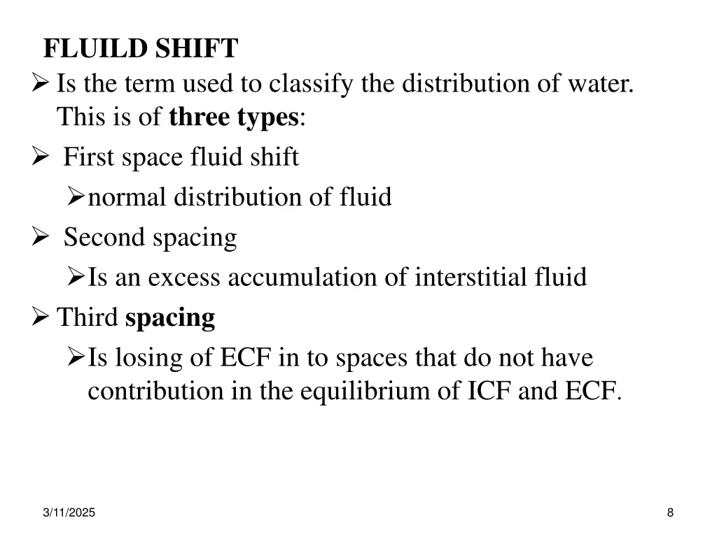 fluild shift is the term used to classify