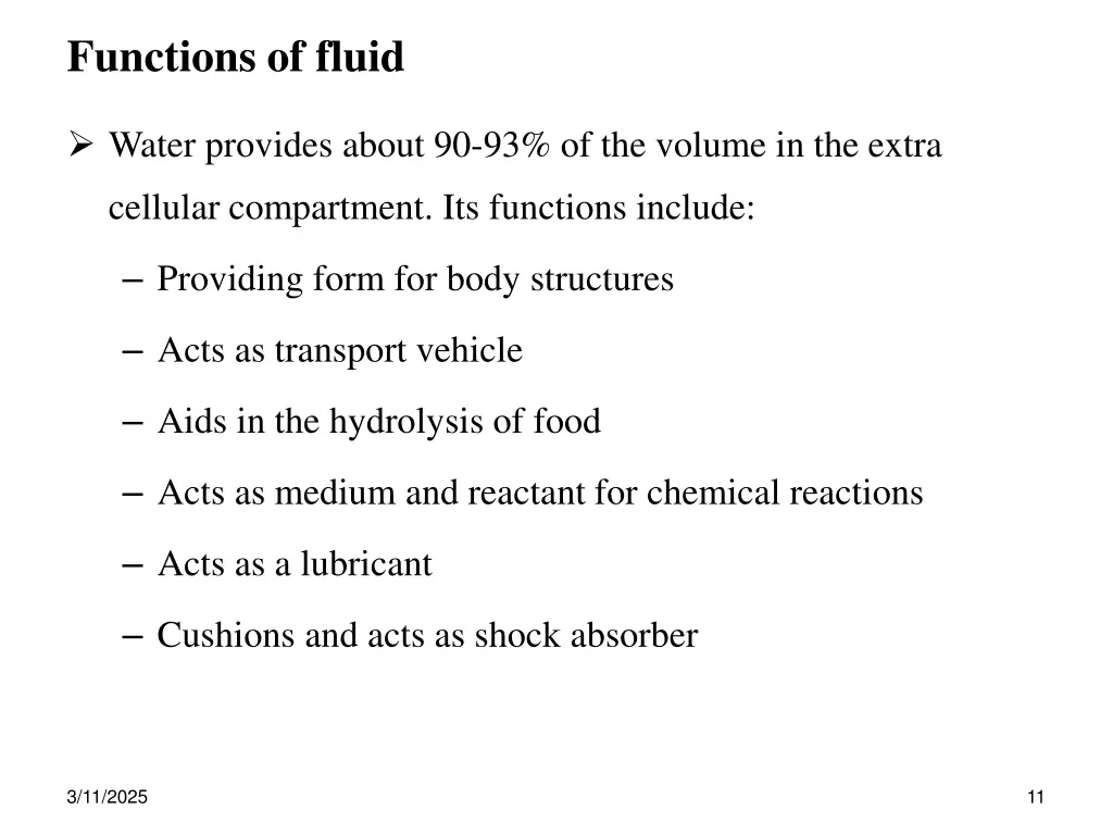 functions of fluid
