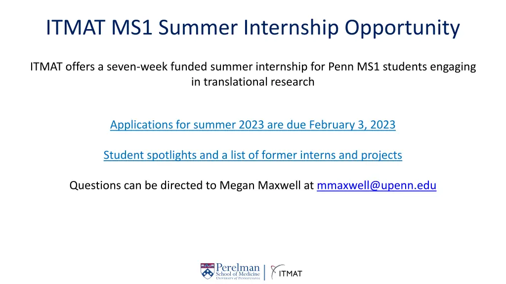 itmat ms1 summer internship opportunity