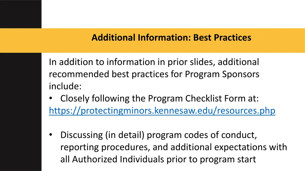 additional information best practices