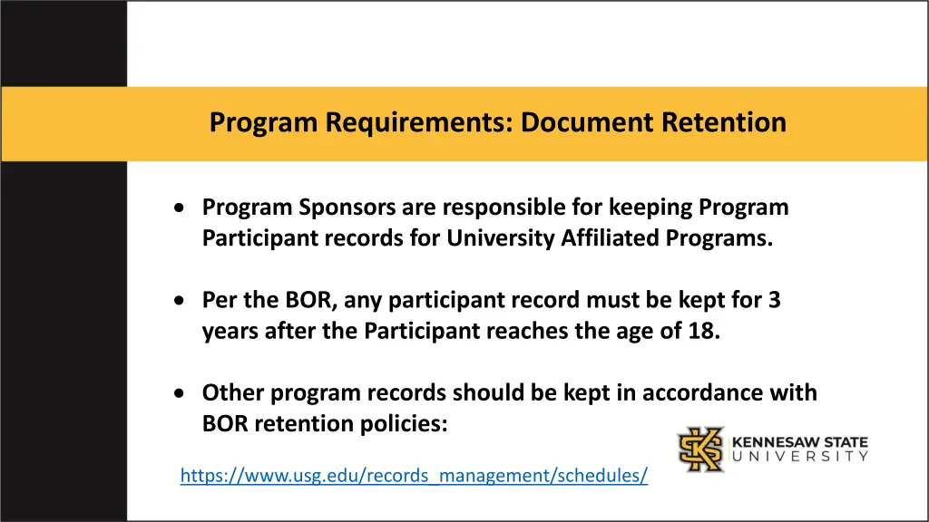 program requirements document retention