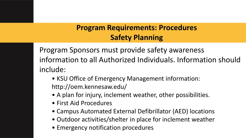 program requirements procedures safety planning