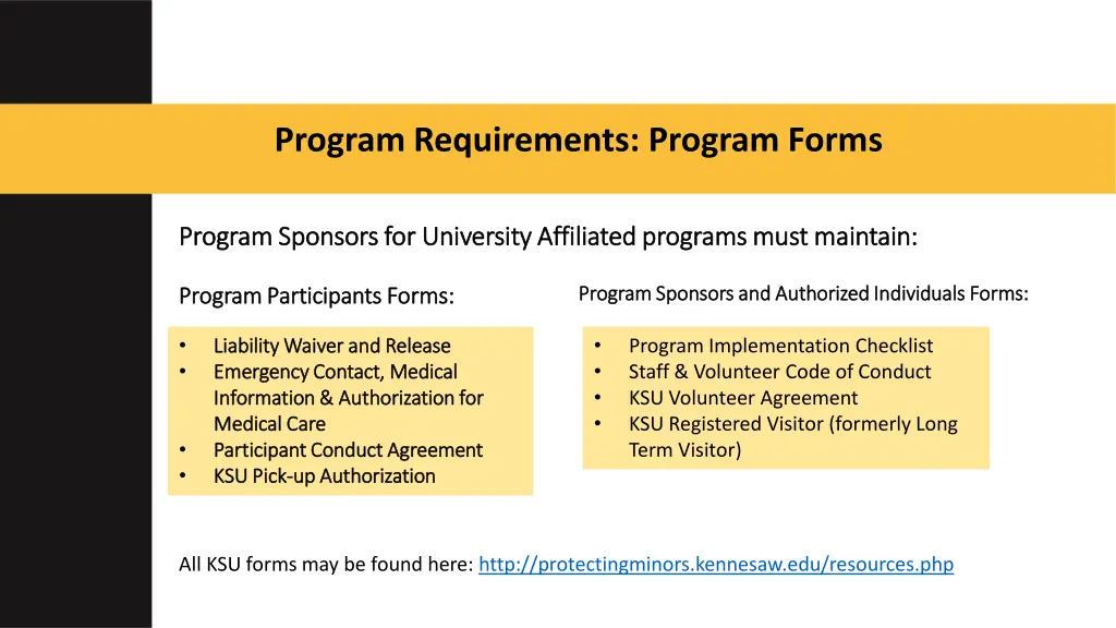 program requirements program forms