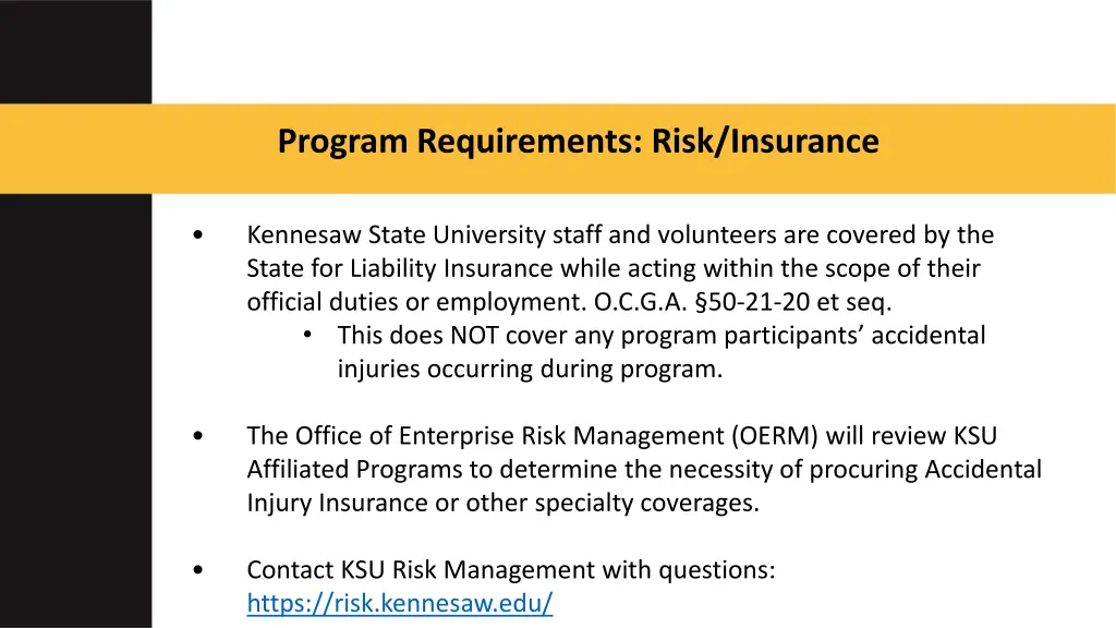 program requirements risk insurance