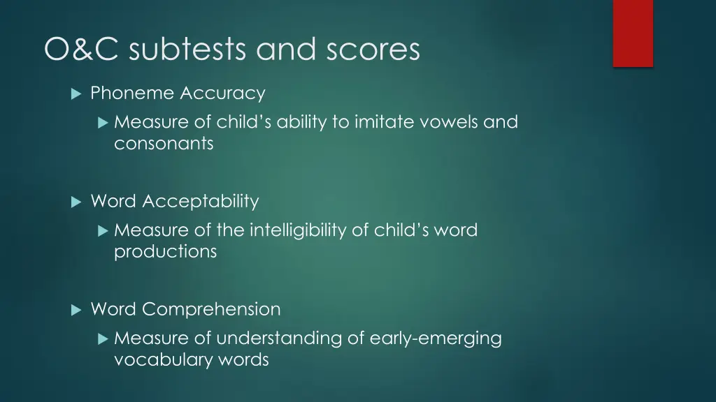 o c subtests and scores
