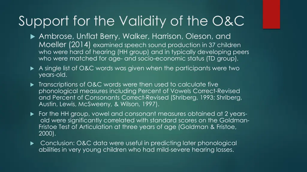 support for the validity of the o c ambrose